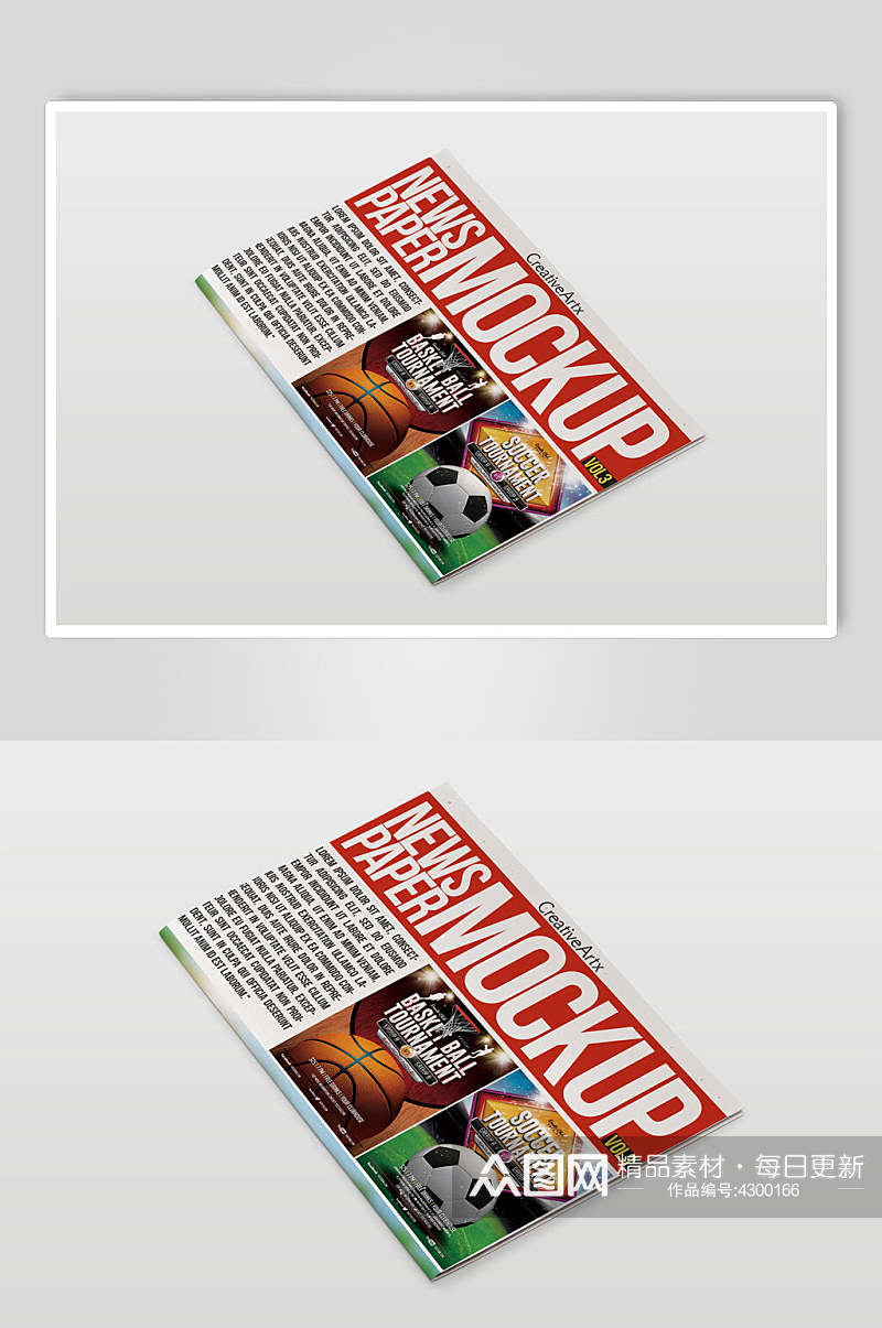 足球英文字母报纸贴图展示样机素材