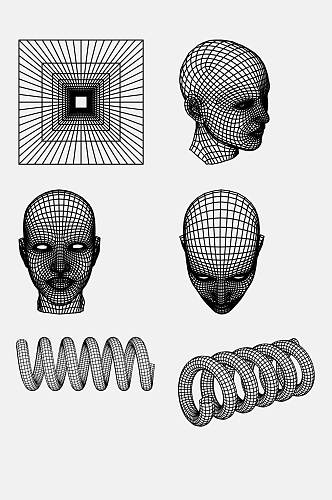 大气头像几何网格透视空间免抠素材
