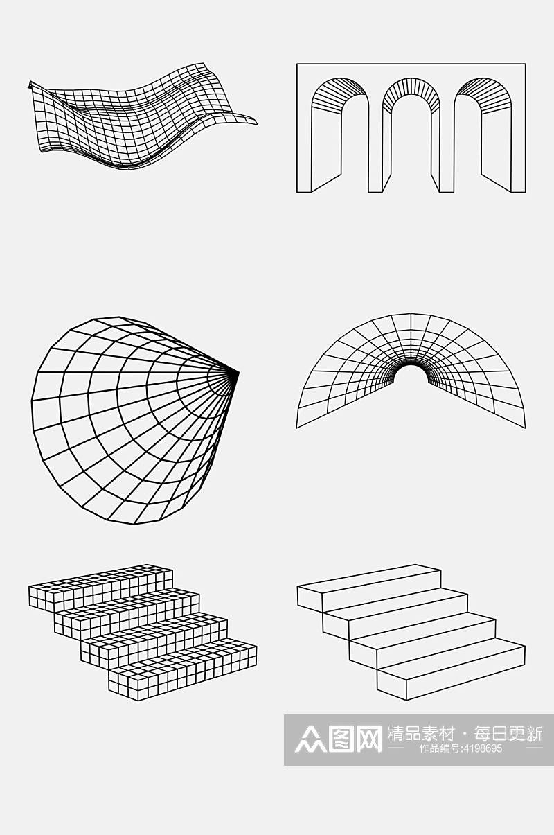 创意楼梯几何网格透视空间免抠素材素材