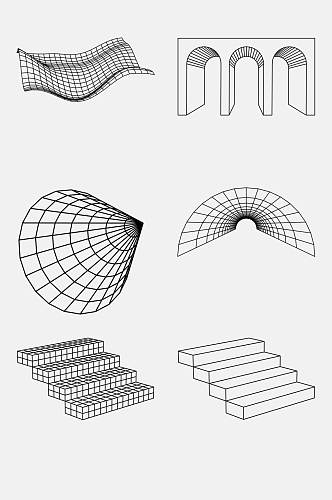 创意楼梯几何网格透视空间免抠素材