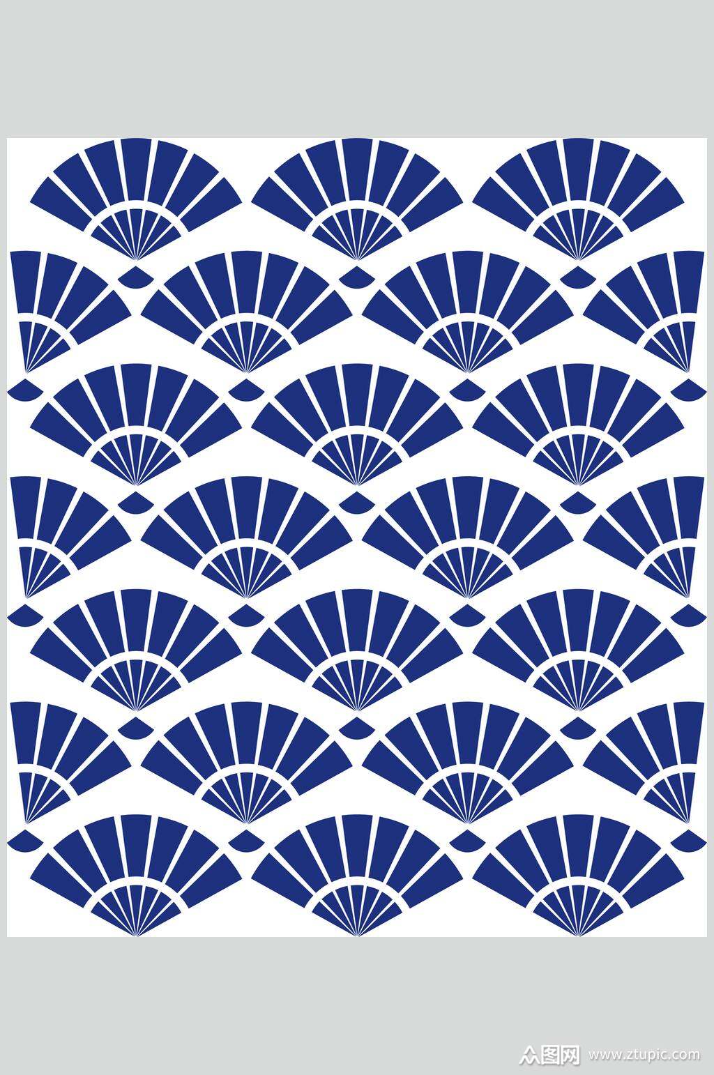 扇子蓝色手绘典雅花纹背景矢量素材素材