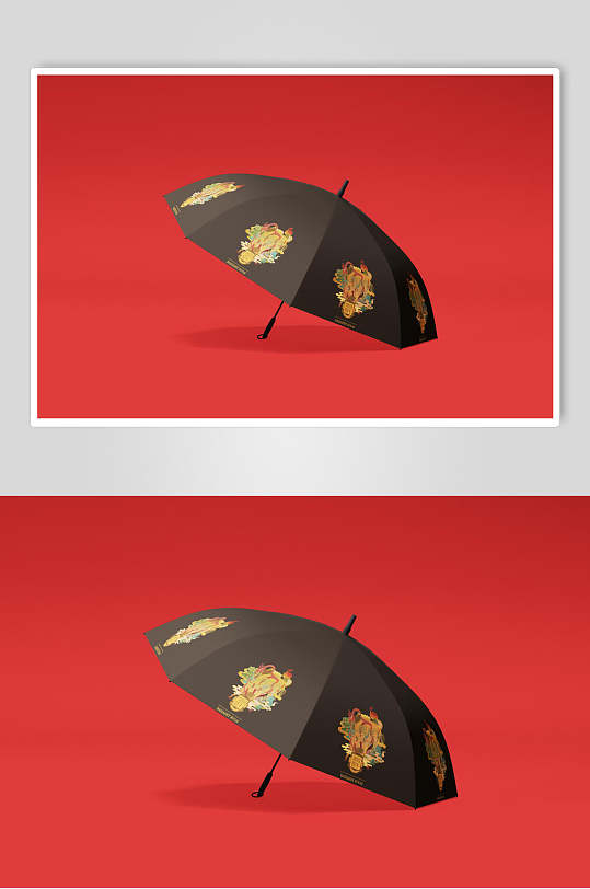 图案手绘雨伞红黑色文创VI样机