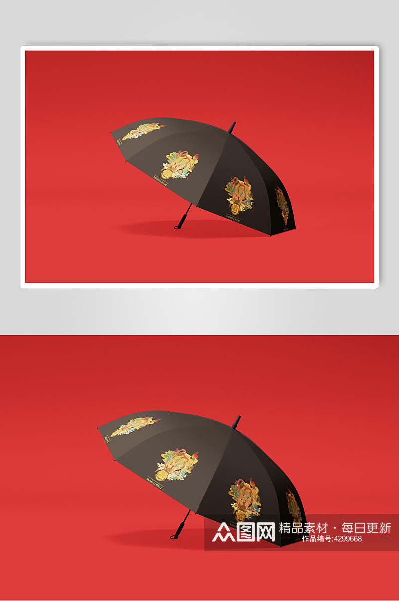图案手绘雨伞红黑色文创VI样机素材