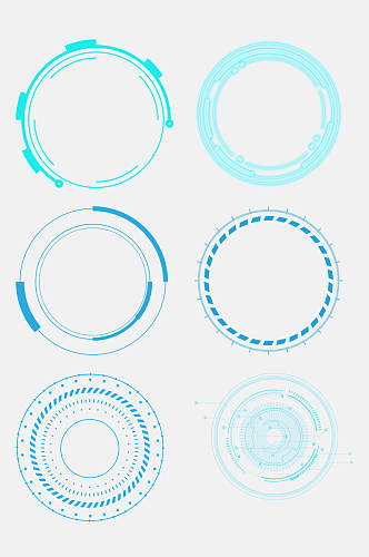蓝色线条圆形科技科幻边框免抠素材