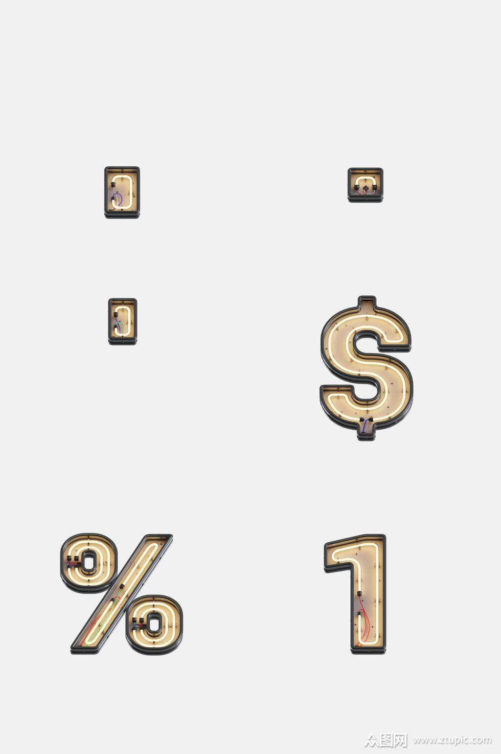 数字边框霓虹灯立体字免抠素材素材