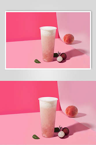 粉色大气水蜜桃奶茶果汁甜品图片