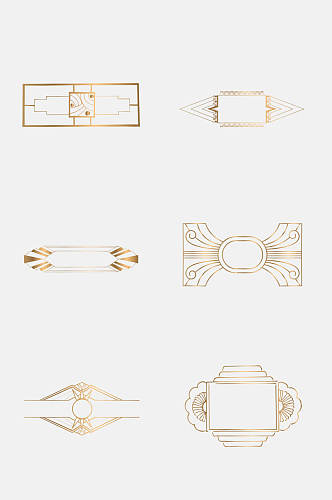 方形鎏金盖茨比花纹框免抠素材