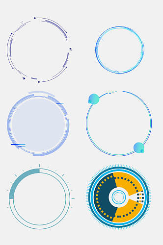 简约蓝色圆形科技科幻边框免抠素材