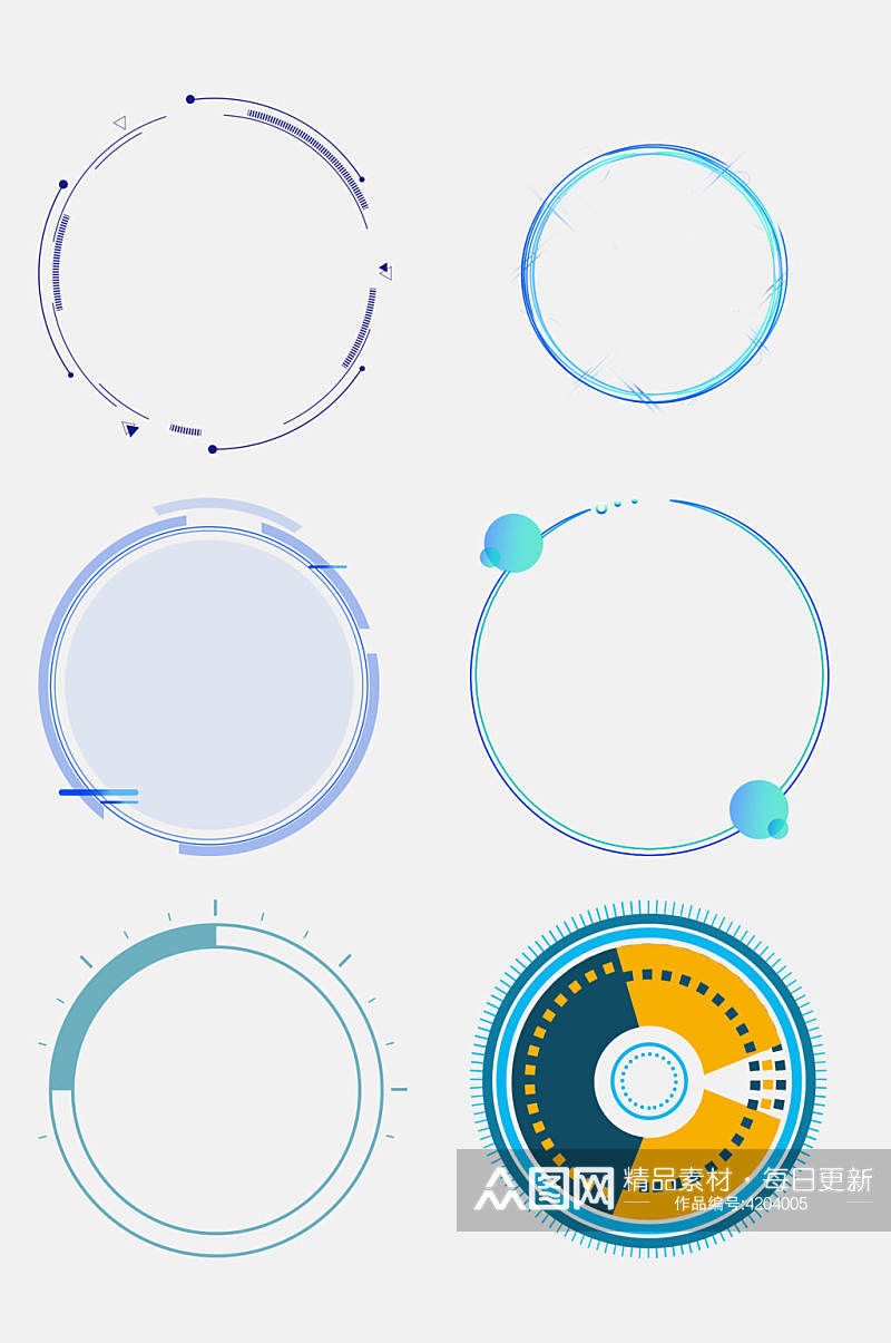 简约蓝色圆形科技科幻边框免抠素材素材