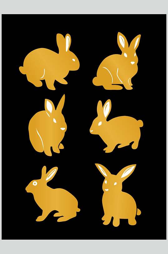 兔子黑黄简约中秋鎏金图案矢量素材