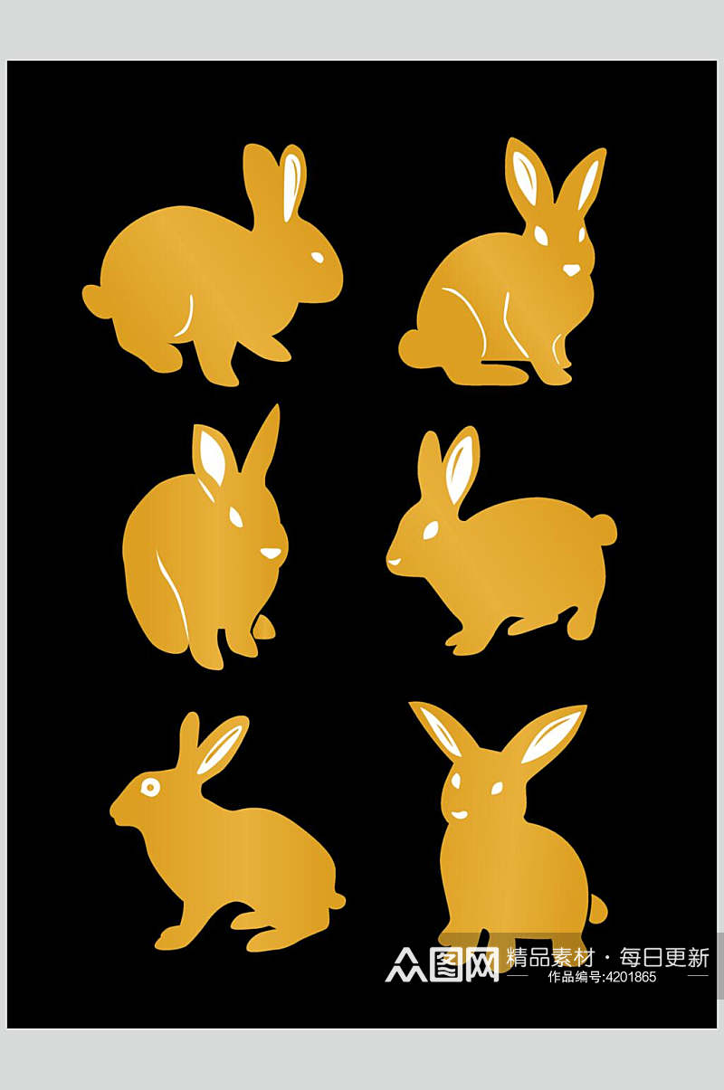 兔子黑黄简约中秋鎏金图案矢量素材素材