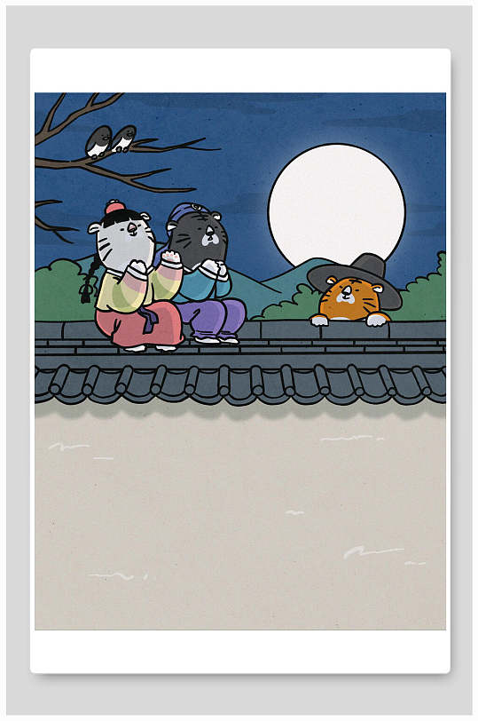 屋檐卡通老虎插画