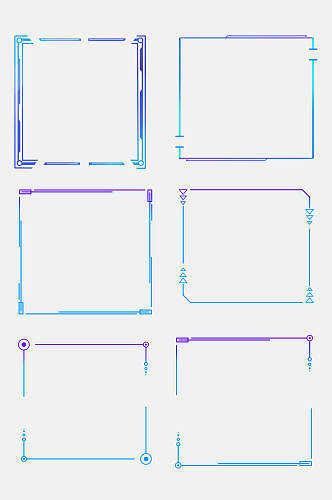 蓝色方形科技感边框免抠素材