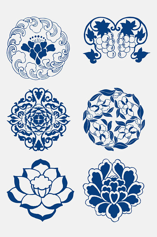 莲花青花瓷古典纹样免抠素材