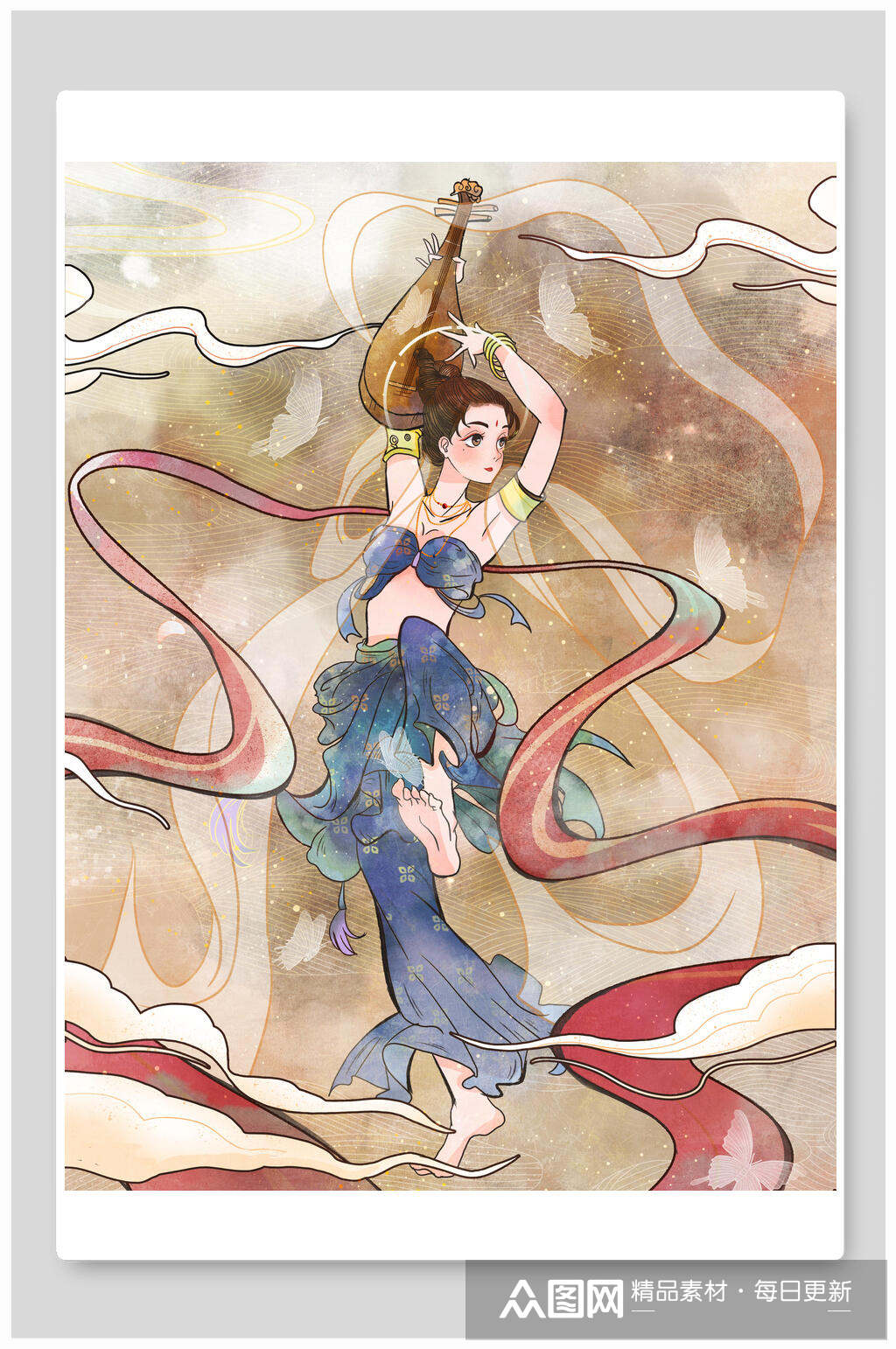 卡通创意敦煌壁画插画