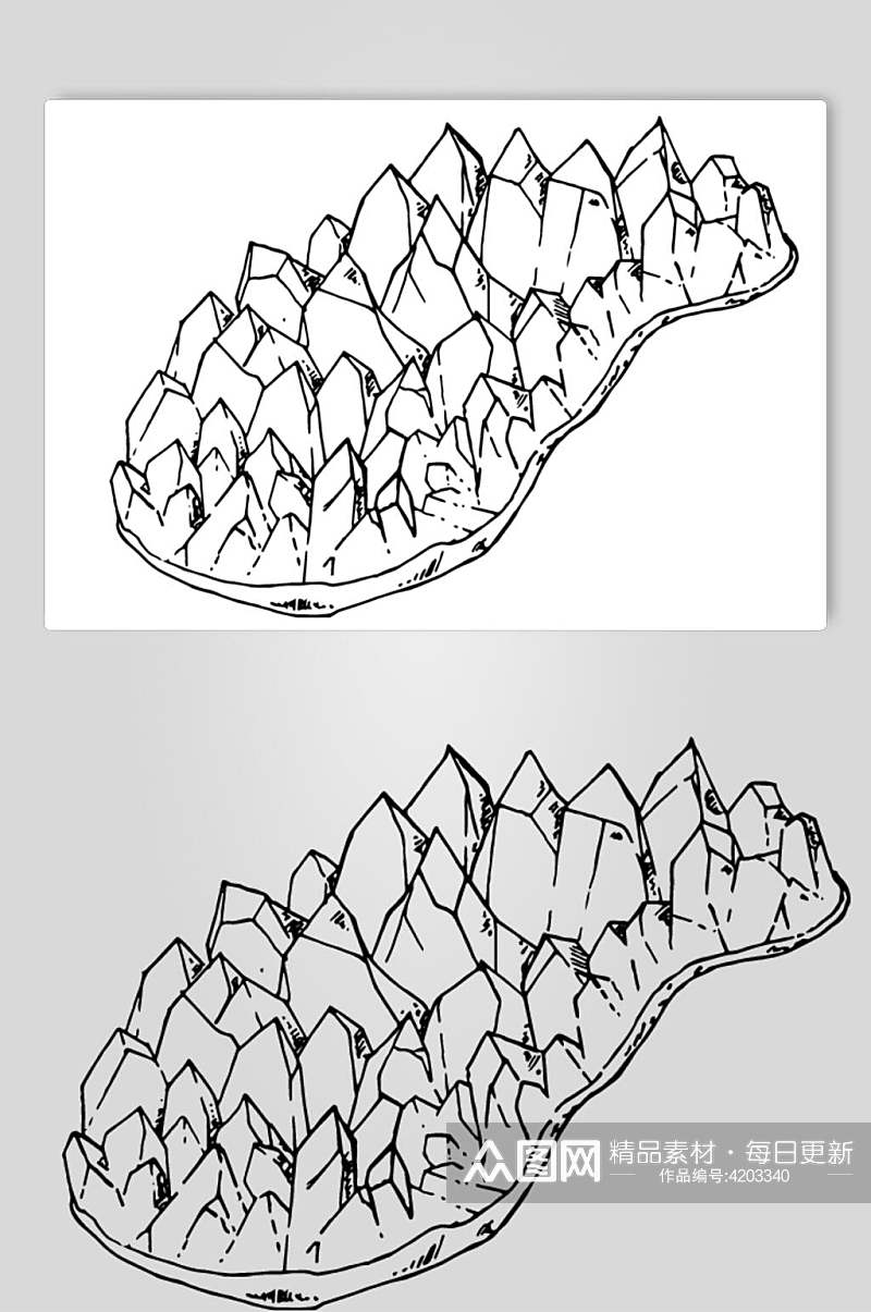 山峰线条创意大气黑花卉简笔画素材素材