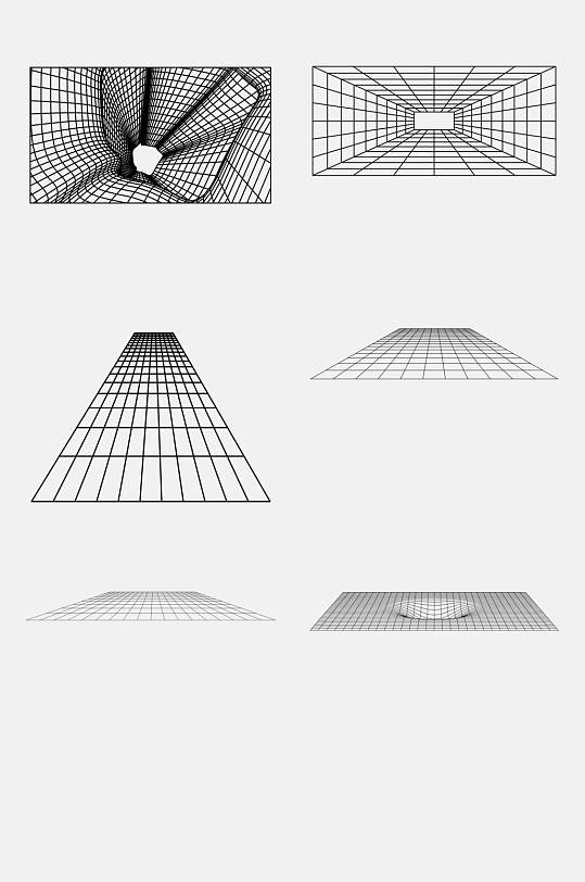 大气黑白格子几何网格透视空间免抠素材
