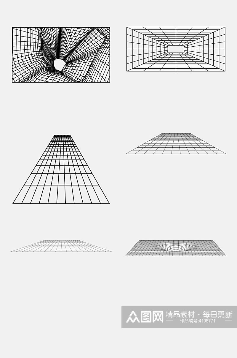 大气黑白格子几何网格透视空间免抠素材素材