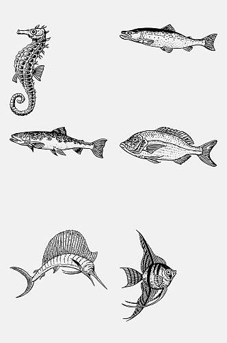 创意大气鱼手绘线稿动物免抠素材