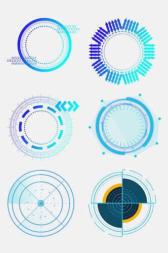 商务蓝绿圆形科技科幻边框免抠素材