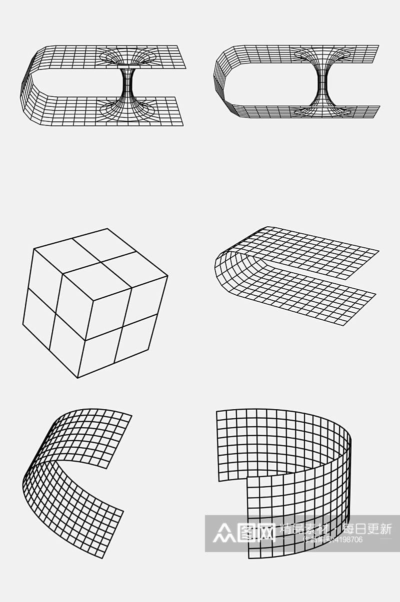 极简立体几何网格透视空间免抠素材素材