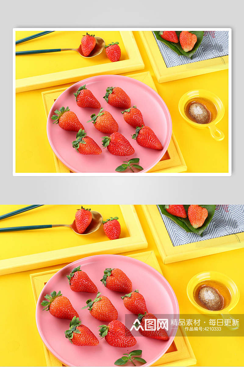 红润草莓水果捞食物图片素材