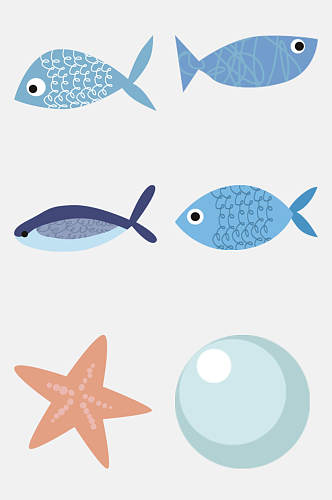 极简手绘鱼海洋动物植物免抠素材