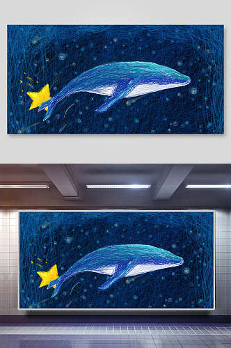 鲸鱼手绘梦幻插画