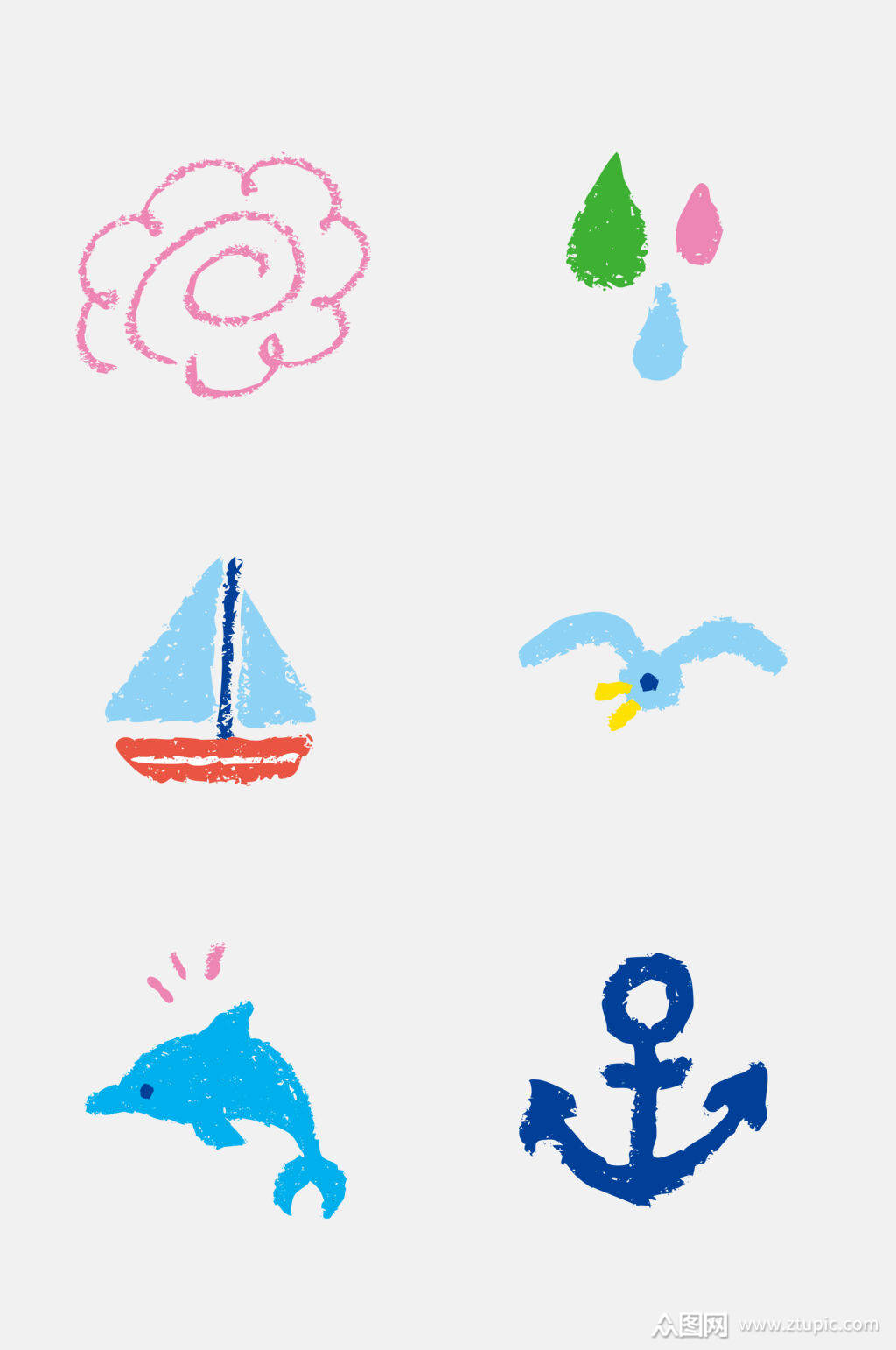 典雅大气鲸鱼蜡笔涂鸦免抠素材模板下载-编号4202875-众图网