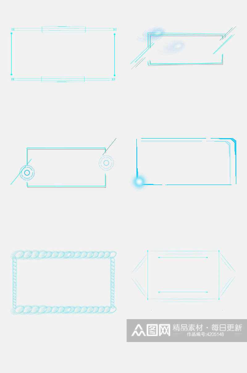 蓝色简约方形科技感边框免抠素材素材