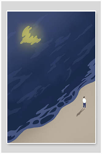 海边孤独人物插画