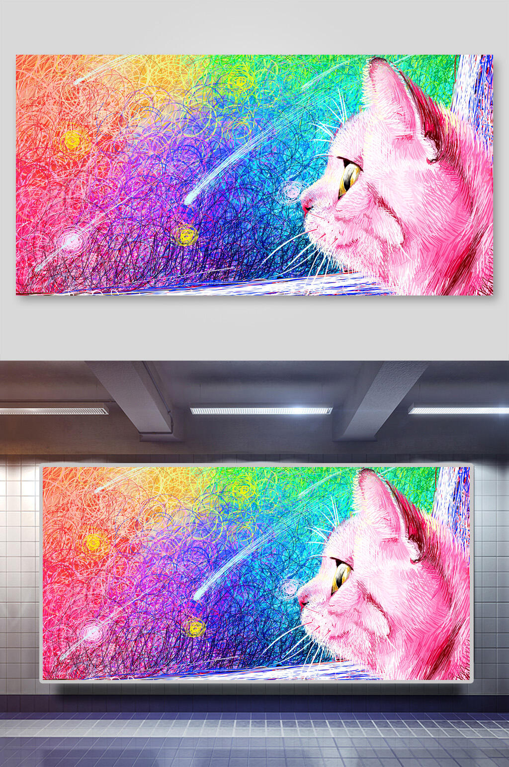 小船猫手绘梦幻插画素材