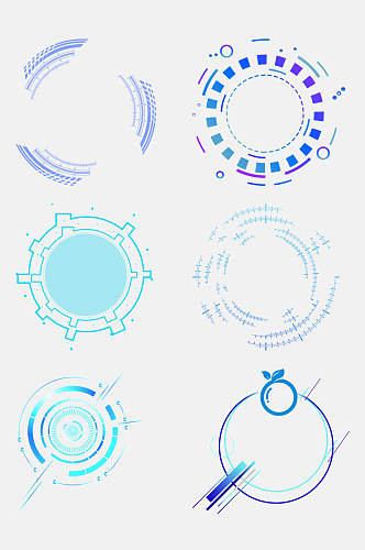 清新蓝色圆形科技科幻边框免抠素材