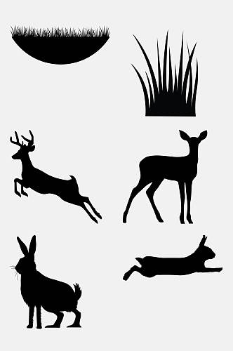 兔子麋鹿黑色动植物大自然剪影免抠素材