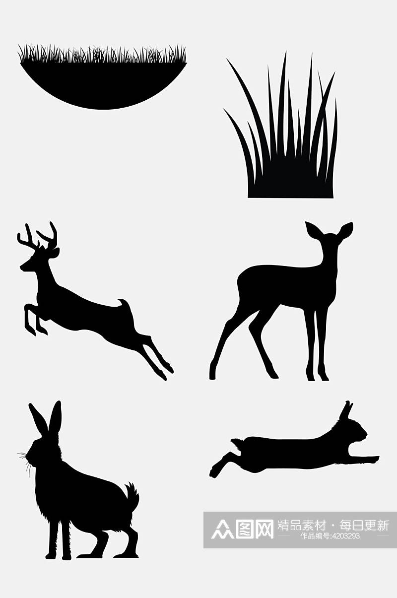 兔子麋鹿黑色动植物大自然剪影免抠素材素材
