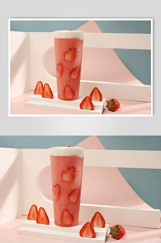 草莓奶盖奶茶果汁甜品图片