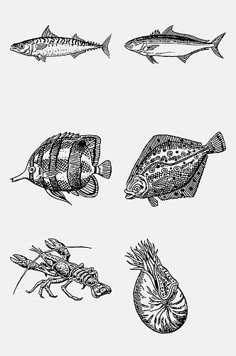大气小龙虾手绘线稿动物免抠素材