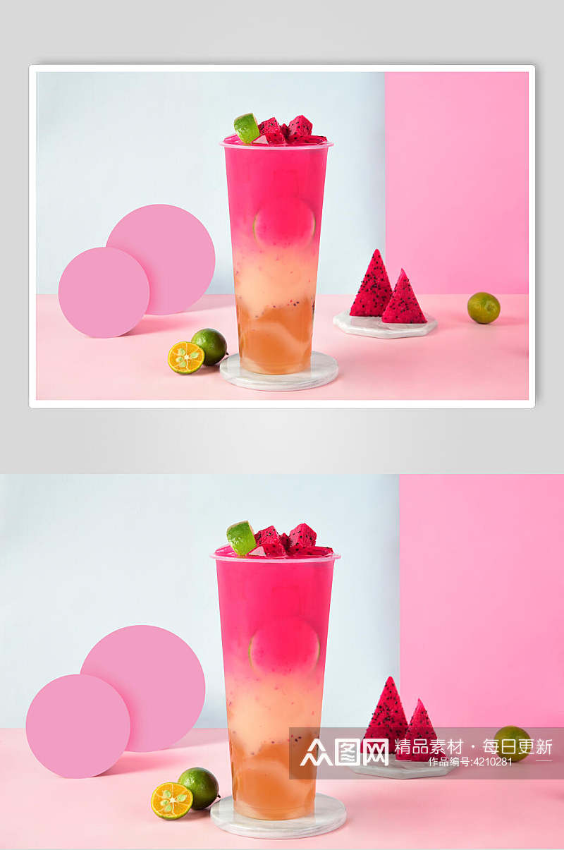 清新火龙果水果茶奶茶果汁甜品图片素材