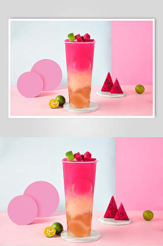 清新火龙果水果茶奶茶果汁甜品图片