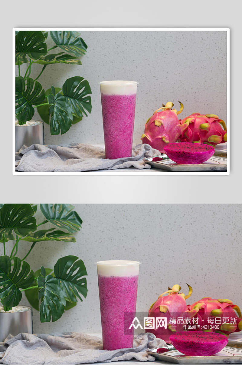 火龙果奶盖奶茶果汁甜品食物高清图片素材