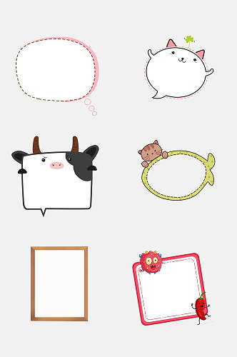 奶牛猫咪卡通可爱童趣边框免抠素材