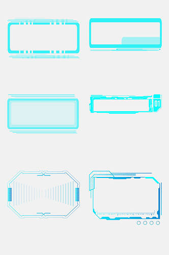 蓝色极简方形科技感边框免抠素材