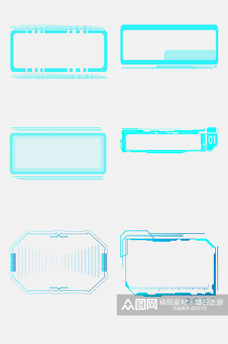 蓝色极简方形科技感边框免抠素材素材