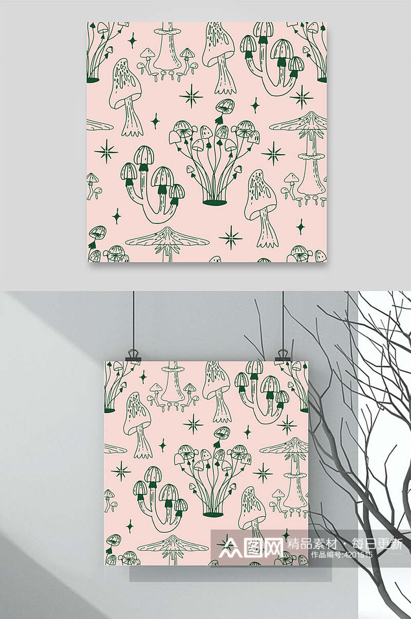 粉色蘑菇简笔画动植物图案矢量素材素材