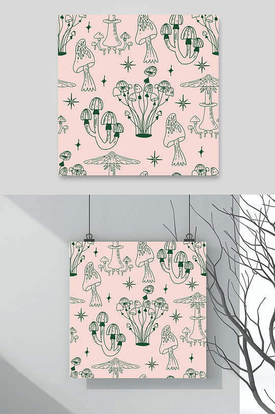 粉色蘑菇简笔画动植物图案矢量素材