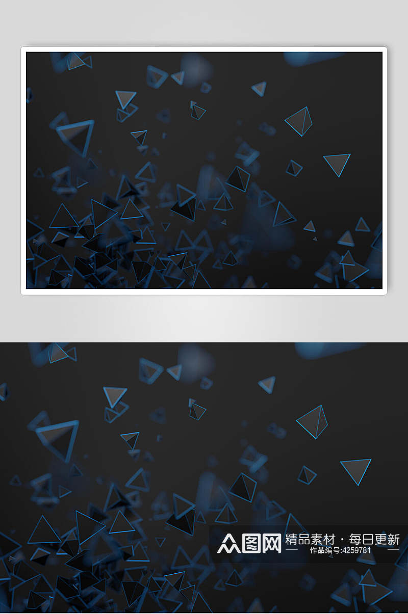 黑色蓝边三角几何立体图片素材