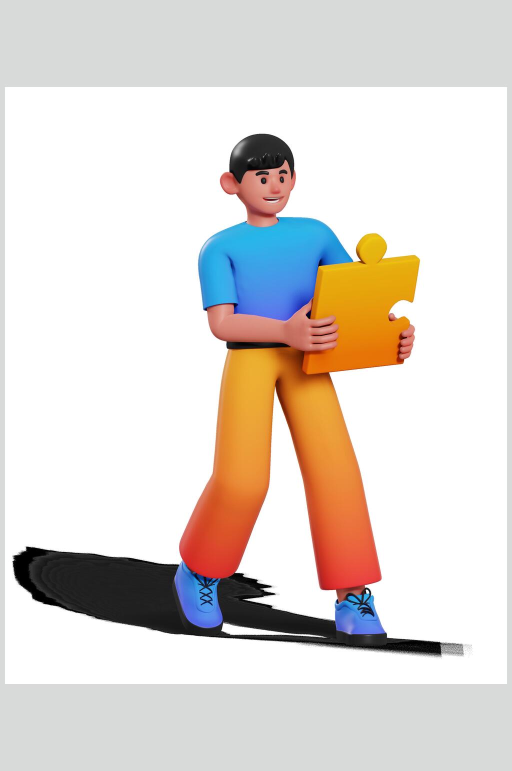 拼图男士立体卡通3d人物元素生活场景素材素材