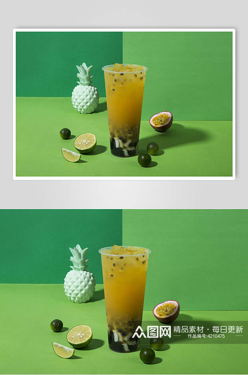 绿色百香果奶茶果汁甜品食物图片素材