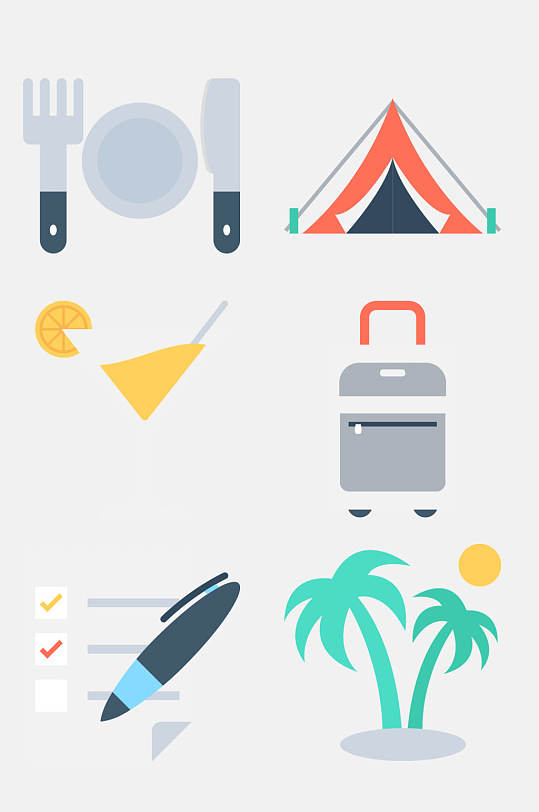 露营椰子树旅行类图标免抠素材