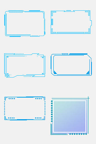 蓝色方形科技感边框免抠素材